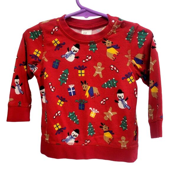 H&M Christmas Long Sleeve Baby Shirt Size 9-12 Months - Picture 1 of 4
